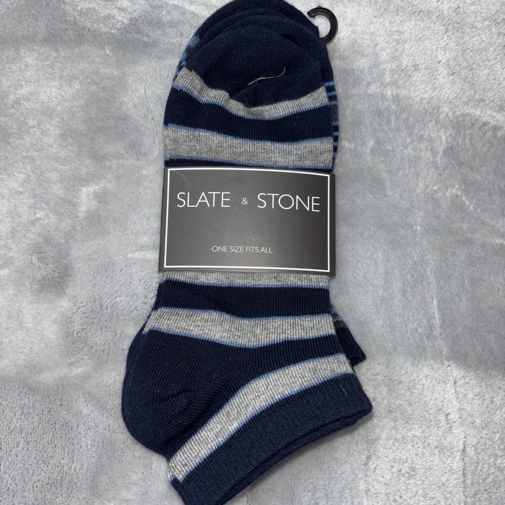 Slate and Stone ankle‎ socks 3 pk One Size Mens Blue Stripe NWT